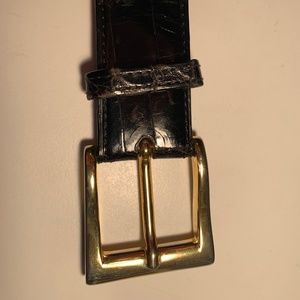 Men’s Black Aligator Dress Belt, Solid bronze buckle